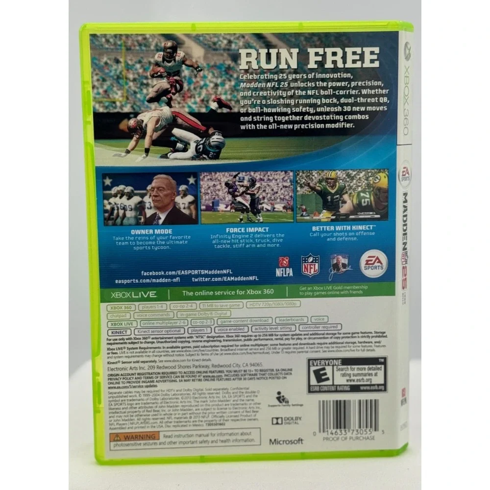 Madden NFL Football 25 2013 XBOX 360 - No Manuel - E for Everyone - Tested